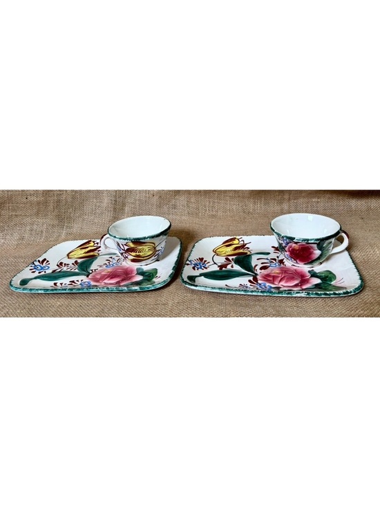 Other - Vintage Italy Art Pottery Nove Rose Snack Plate Tray And Mug Cup Set Cottagecore
